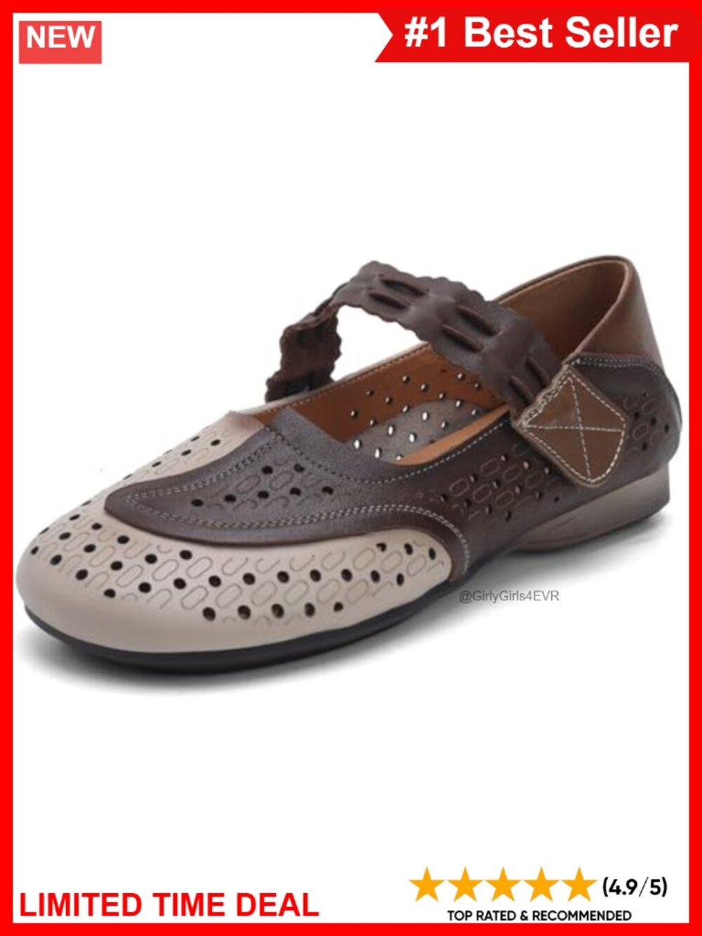 Mary Jane Leather Flats Closed Toe Adjustable Strap Casual Walking Shoes